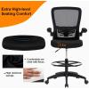 imageDrafting Chair Tall Office Chair Adjustable Height with Lumbar Support Flip Up Arms Footrest Mid Back Task Mesh Desk Chair Computer Chair Drafting Stool for Standing Desk BlackBlack