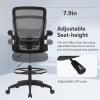 imageDrafting Chair Tall Office Chair Adjustable Height with Lumbar Support Flip Up Arms Footrest Mid Back Task Mesh Desk Chair Computer Chair Drafting Stool for Standing Desk BlackBblack