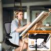 imageDrafting Chair Tall Office Chair Adjustable Height with Lumbar Support Flip Up Arms Footrest Mid Back Task Mesh Desk Chair Computer Chair Drafting Stool for Standing Desk BlackBlack