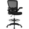 imageDrafting Chair Tall Office Chair Adjustable Height with Lumbar Support Flip Up Arms Footrest Mid Back Task Mesh Desk Chair Computer Chair Drafting Stool for Standing Desk BlackBlack