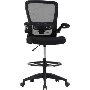 imageDrafting Chair Tall Office Chair Adjustable Height with Lumbar Support Flip Up Arms Footrest Mid Back Task Mesh Desk Chair Computer Chair Drafting Stool for Standing Desk BlackBblack