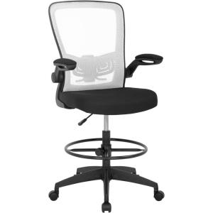 imageDrafting Chair Tall Office Chair Adjustable Height with Lumbar Support Flip Up Arms Footrest Mid Back Task Mesh Desk Chair Computer Chair Drafting Stool for Standing Desk BlackWhite